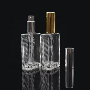 Custom Logo 50ml 100ml Refillable Rectangular Glass Perfume Mist Spray Bottle