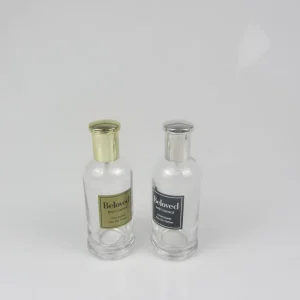 Custom Logo 50ml Round Empty Glass Spray Perfume Bottle with Silver or Gold Lid