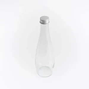 Custom Logo Beverage Bottle 330ml Slender Transparent 500ml 16oz Glass Juice Bottle with Gold Aluminum Cap