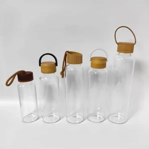 Custom Logo Borosilicate Glass Juice Bottle with Bamboo Lid