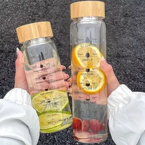 Custom Logo Borosilicate Sublimation Glass Water Bottle 500ml, Reusable BPA-Free with Bamboo Lid
