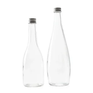 Custom Logo Clear Beverage Bottles Tall Narrow Neck Empty 500ml 16oz Juice Glass Bottles with Gold Aluminum Cap