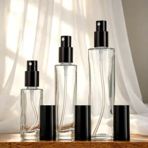 Custom Logo Clear Flat Shoulder Mist Bottle 100ml Fragrance Container Perfume Glass Cosmetic Toner Skincare Frosted Spray Bottle