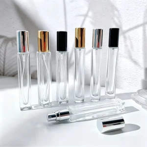 Custom Logo Empty 10ml Square Glass Perfume Spray Bottle Refillable Atomizer Vial Hot Stamping Aluminum Lid Custom Paper