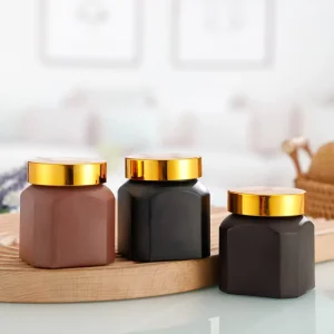 Custom Logo Empty Black Clear Face and Body Cream Glass Cosmetic Jar with Golden Lid