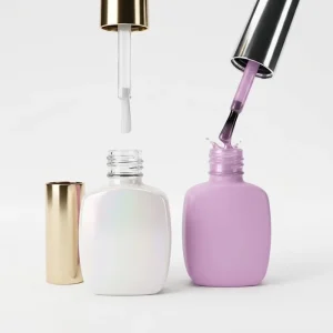Custom Logo Flat White Glass UV Gel Containers with Brush and Chrome Gold Cap