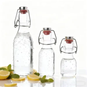 Custom Logo Food Grade Glass Bottles 75ml 120ml 250ml with Rubber Stopper for Tequila Mineral Water and Sparkling Water