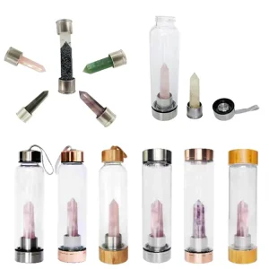 Custom Logo Gemstone Glass Bottle Energy Natural Quartz Crystal Water Bottle