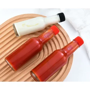 Custom Logo Glass Bottle 100ml 150ml 250ml Clear Tomato Sauce Flat Empty Condiments Packing with Plastic Lids