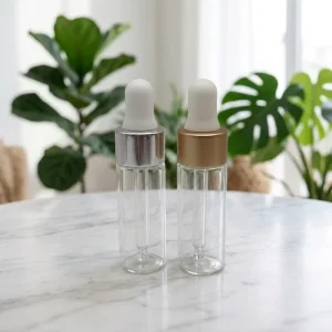 Custom Logo Glass Dropper Bottle with Screw Cap, 1ml 2ml 3ml 5ml, Clear, for Mini Serum Samples