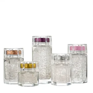 Custom Logo Glass Jar Six Sided Geometric Design Food Storage Container