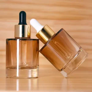 Custom Logo Gradient Brown Glass Dropper Bottle 30ml 50ml with Flat Shoulder for Essential Oil and Serum