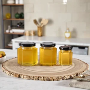 Custom Logo Hexagonal Jam and Honey Glass Jar with Metal Lid
