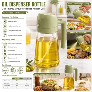 Custom Logo Leak Proof Kitchen Oil Dispenser Bottle OEM ODM Glass Olive Oil Bottle with Private Label Packaging