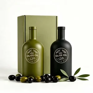 Custom Logo Olive Oil Glass Bottle 500ml 700ml 750ml Food Grade Round Dark Green Black Cork Screw Cap Bulk Packaging