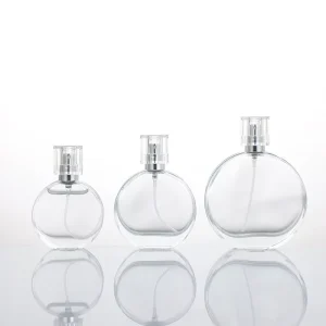 Custom Logo Refillable Cosmetic Perfume Spray Bottle 30ml 50ml 100ml Clear Round Glass with Mist Pump