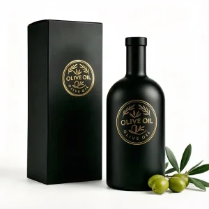 Custom Logo Round Matte Black 500ml 750ml Extra Virgin Olive Oil Glass Bottle Liquor Gin Spirits Container Bottle With Cork Cap