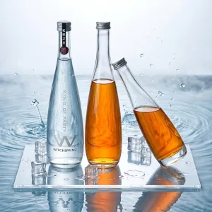 Custom Logo Super Flint Glass Teardrop Water Bottles 330ml 500ml 750ml with Cork Stopper for Sparkling Water and Soda