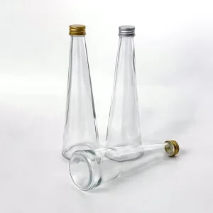 Custom Logo Tapered Glass Juice and Fruit Wine Bottle with Screw Cap for Wine Milk Tea Smoothie and Beverages
