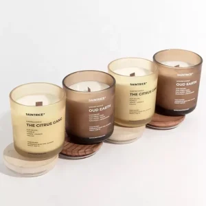 Custom Logo Wide Mouth Glass Candle Jar for Candle Making with Bamboo Lid