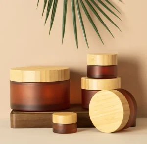 Custom Logo Wide Mouth Leak-Proof Matte CE Certified Amber Glass Jars with Bamboo Lids