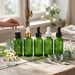 Custom Luxury 30ml 50ml Green Glass Dropper Bottle For Essential Oil Serum Cosmetic Packaging Empty Pipette Bottle
