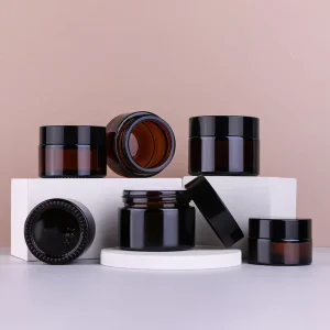 Custom Luxury Amber Skincare Eye Face Cream 1 oz 4 oz Glass Jars with Screw Cap for Cosmetic Containers Round Cream Jar