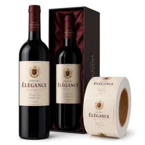 Custom Luxury Gold Foil Stamping Textured Paper France Style Spirits Glass Bottle Red Wine Label