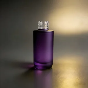 Custom Luxury Square Rounded Edge Deep Purple Frosted Glass Bottle 30ML Skincare Lotion & Facial Mist Container