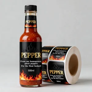 Custom PP Self Adhesive Waterproof Food Stickers for Candy Hot Sauce Seasonings & Spice Bottles Customizable Sizes & Shapes