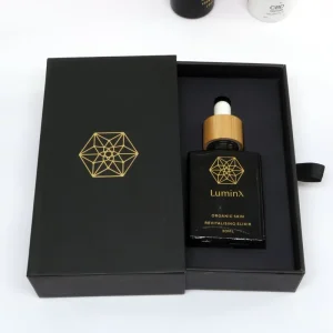Custom Packaging Box Empty Rectangle 30ml 50ml 100ml Essential Oil Bottles Luxury Black Matte Bamboo Glass Serum Dropper Bottles