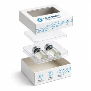 Custom Pharmaceutical Vial Packaging Box with Clear Window Recycled Materials Glitter OEM Medicine Bottle Paper Box