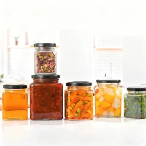 Custom Pickle Honey Jar Food Grade Glass Food Storage Container Airtight Square Glass Jars with Lids