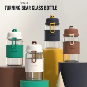 Custom Portable 360ml 12oz Kids Borosilicate Glass Leakproof BPA-Free Drink Water Bottle Mini Cartoon