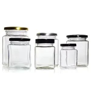 Custom Printed Clear Square Glass Jar With Twist Off Lid Durable Construction for Bulk Canning and Food Preservation