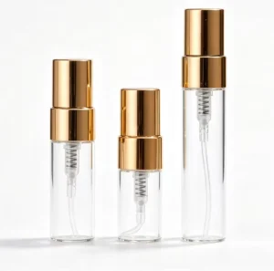 Custom Printed Mini Glass Perfume Sprayer 2ml 3ml 5ml 10ml with Interchangeable Gold Silver Black Metal Spray Tops