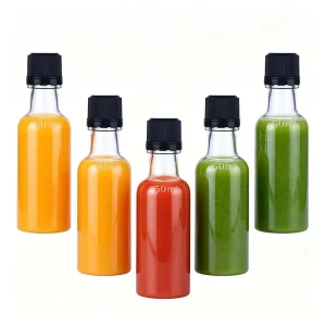 Custom Printed PET Container with Screw Lid for Wine, Juice, and Beverage Packaging, 50ml