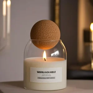 Custom Private Label 15oz Scented Soy Wax Glass Candle Jar Scented Luxury Candle Vessel with Cork Ball Lid