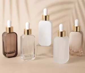 Custom Rectangular Rounded Corner Glass Serum Bottle 50ml with Glass Dropper