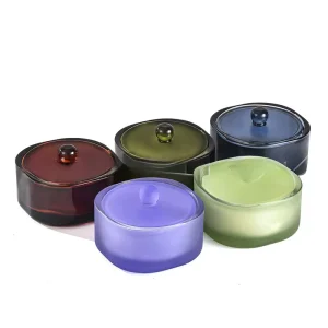 Custom Recycled Square Color PrintingGlass Candle Holder Glass Jar Candle Container for Wedding Hotel Festival