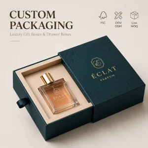 Custom Rigid Drawer Box Perfume Packaging Cardboard Paper Gift Boxes with Printed Logo FSC Certified OEM Manufacturer
