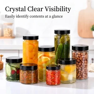 Custom Round Clear 4oz 6oz 8oz 12oz 16oz Kitchen Food Storage Glass Jar with Screw Metal Lid Jam Honey Pickle Canning