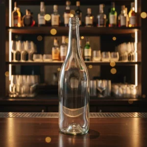 Custom Round Long-Necked Convex-Bottom Glass Whiskey Bottles from Factory with Aluminum Caps for Screen Printing