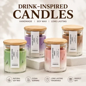 Custom Scented Drink Candle Private Label Strawberry Soy Wax Candle in Glass for Home Decor & Creative Gift