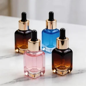 Custom Screen Printed Logo 15ml 20ml 30ml 40ml Amber Square Cosmetic Essential Oil Serum Packaging Dropper Glass Bottle