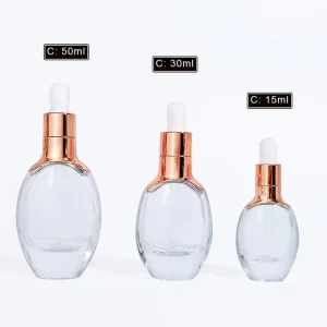 Custom Serum Essence Essential Oil Bottle Flat Oval Facial Glass Dropper Skincare Bottles 15ml 30ml 50ml with Plug