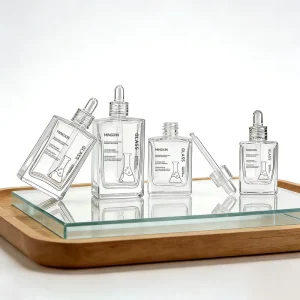Custom Square Clear Amber Glass Dropper Bottle with Glass Pipette for Oil, 15ml 30ml 50ml 100ml