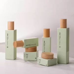 Custom Square Glass Skincare Set with 120ml Lotion Bottle and 50g Cream Jar, Pump Cap and Screen Printing