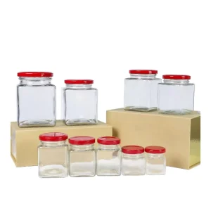 Custom Super Clear Glass 500ml Square Fruit Juice Canning Jar With Screw Lid for Honey Grain Jam