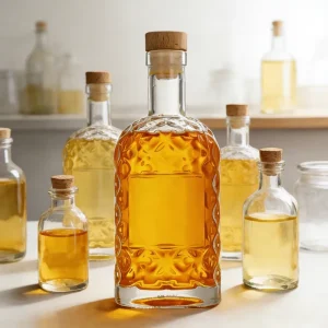 Custom Unique Clear Glass Wine Bottle 375ml with Cork Stopper for Wine Brandy Rum Gin and Fruit Wine